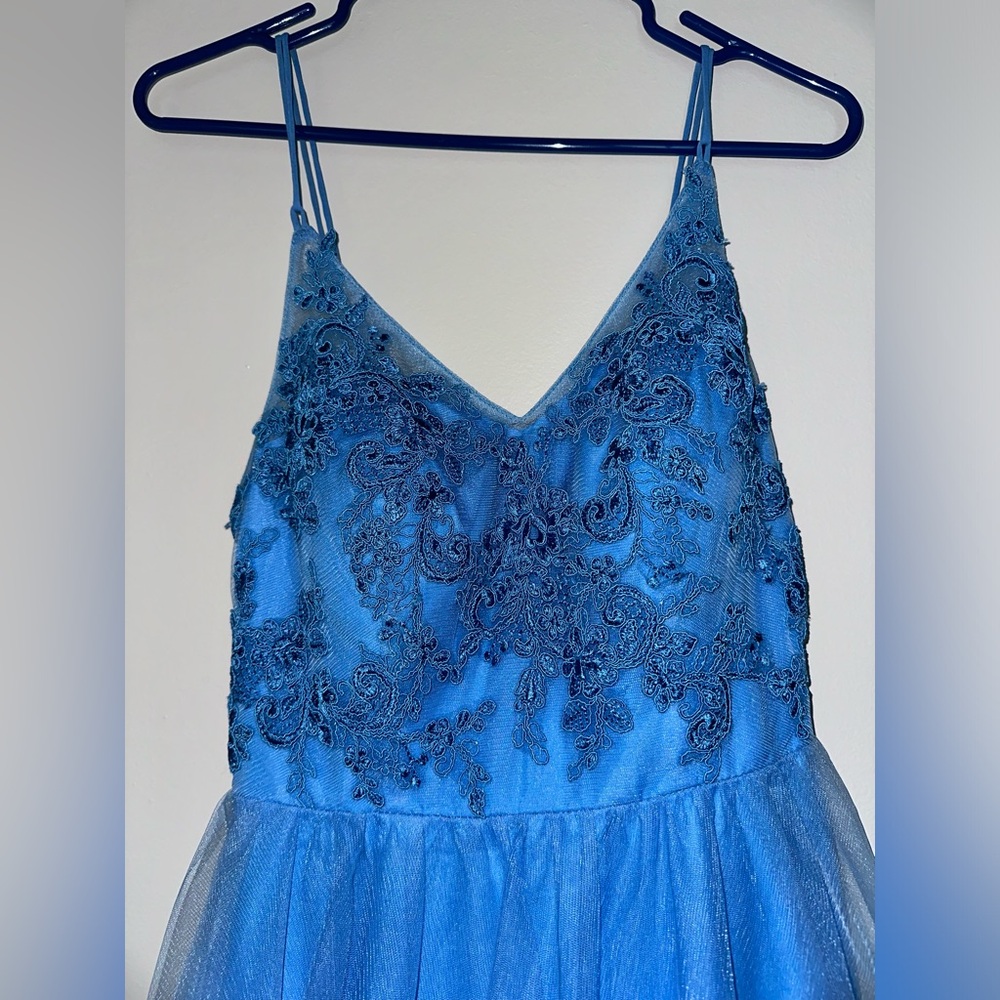 NWT Azazie Bridesmaids Maxi Dress Dariela Blue Jay Corset Back Women Sz Small A4 - Picture 4 of 11